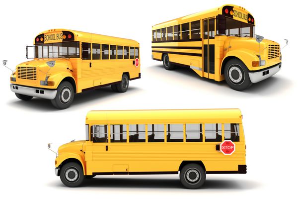 اتوبوس مدرسه سه بعدی در پس زمینه سفید