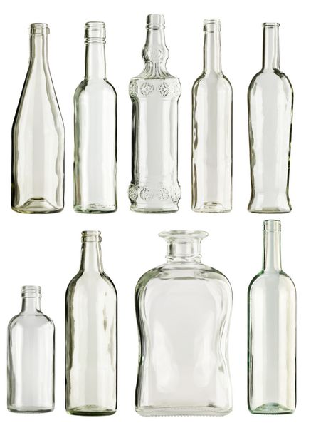 مجموعه بطری های شیشه ای خالی جدا شده