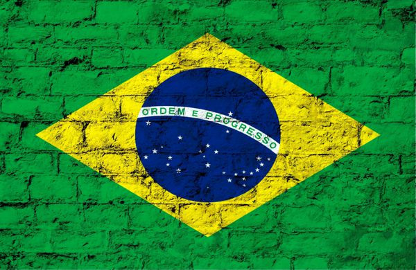 پرچم برزیل بر روی دیوار آجری سنگی نقاشی شده است