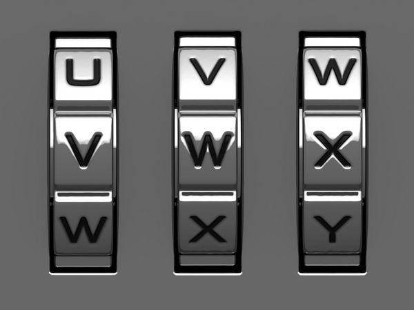 حروف V W X از الفبای قفل ترکیبی