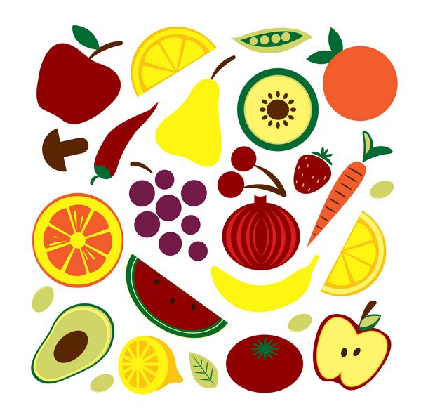 الگوی رنگارنگ میوه و سبزیجات