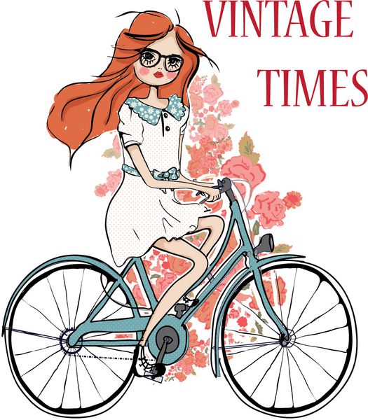 دختر مد با گل و دوچرخه