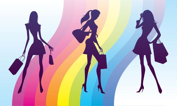 دختران خرید در رنگین کمان مد - وکتور