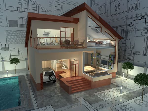 پروژه خانه مسکونی تصویر سه بعدی
