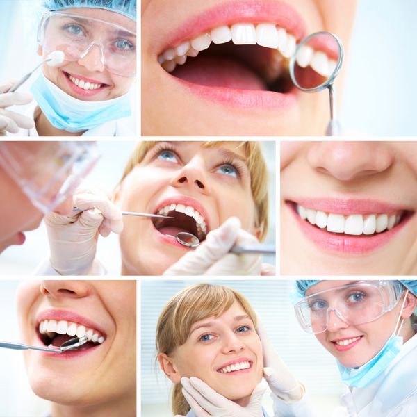 کلاژ عکس با موضوع دندان های سالم و پزشک دندانپزشک
