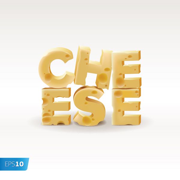 کلمه پنیر نوشته شده با پنیر روی پس‌زمینه جدا شده وکتور