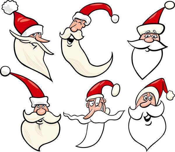تصویر کارتونی بابا نوئل یا پاپا نوئل یا کریسمس پدر مجموعه نمادهای چهره های شاد