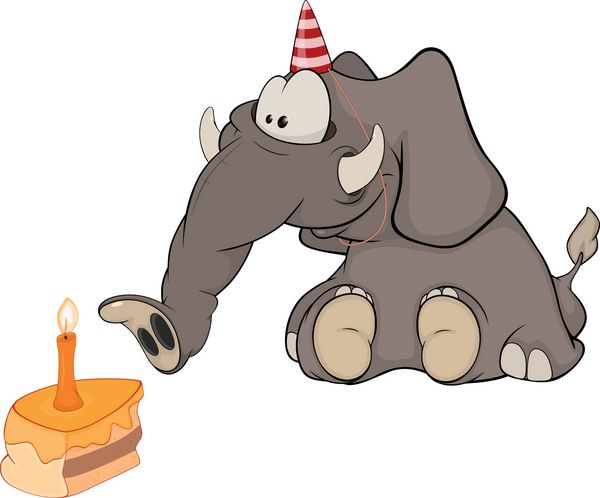 گوساله فیل و یک کیک برش کارتون