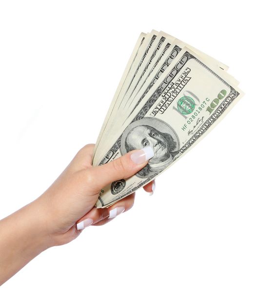 اسکناس های دلاری در دست جدا شده روی سفید پول