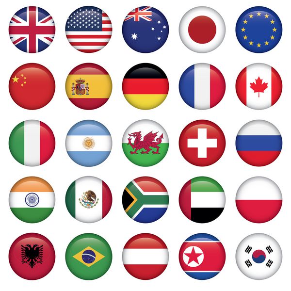 مجموعه ای از پرچم های گرد کشورهای برتر جهان