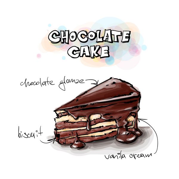 تکه کیک شکلاتی سبک طرح و آبرنگ