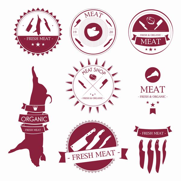 مجموعه ای از برچسب های فروشگاه گوشت و عناصر طراحی