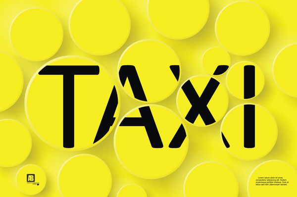 تاکسی کلمه در زمینه زرد - نماد تاکسی سیاه در پس زمینه زرد و نارنجی روشن