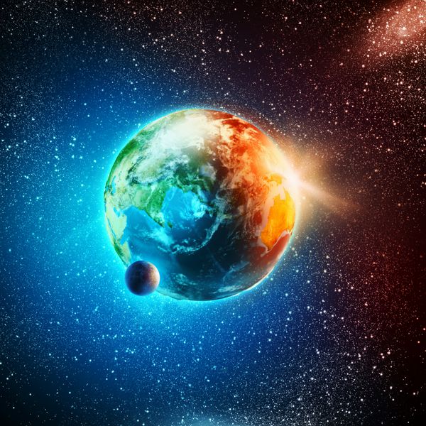 سیاره زمین در پرتوهای خورشید عناصر این تصویر توسط ناسا ارائه شده است