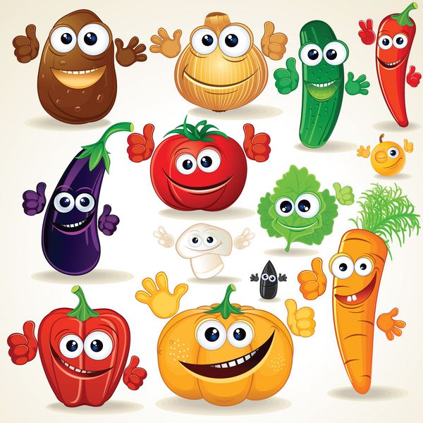 سبزیجات کارتونی مختلف خنده دار وکتور کلیپ آرت