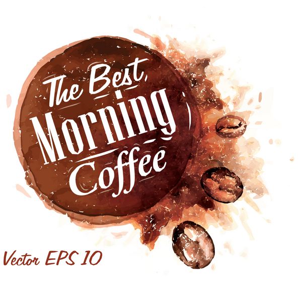 مجموعه ای از قهوه آبرنگ بهترین قهوه صبح مجموعه مدالها وکتور 10 براش برس آبرنگ تلطیف شده