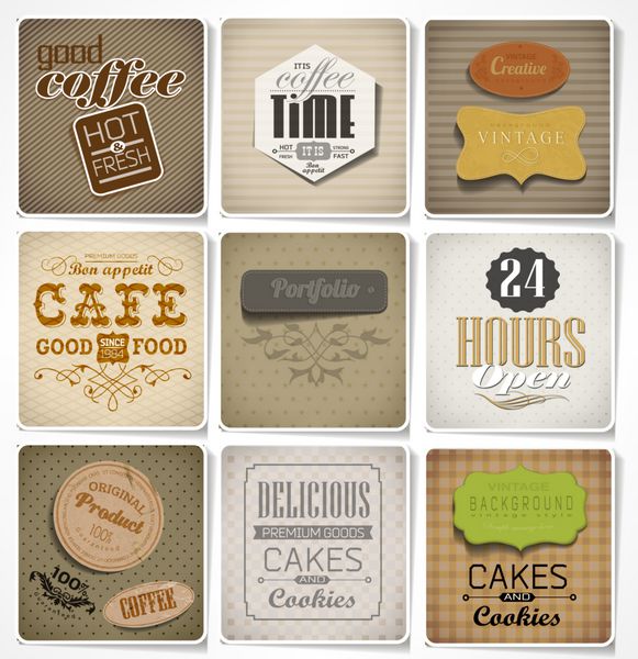برچسب‌های نانوایی رترو و مجموعه تایپوگرافی کافی شاپ کافه عناصر طراحی منو خوشنویسی