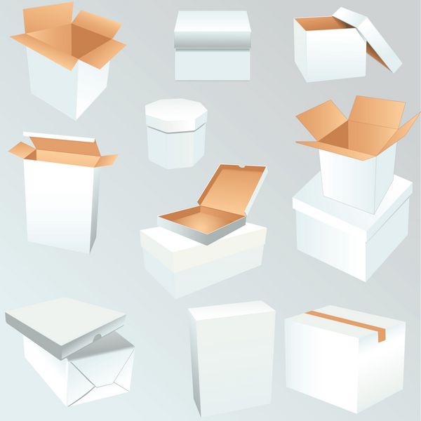 مجموعه وکتور بسته بندی جعبه سفید بازیافت