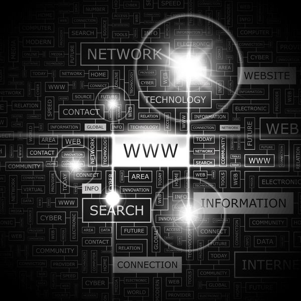 WWW وکتور مفهومی ابر کلمه با برچسب ها و اصطلاحات مرتبط مجموعه تگ های گرافیکی کلاژ Wordcloud