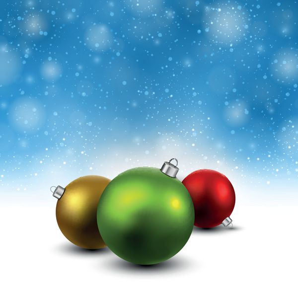 پس زمینه کریسمس آبی با توپ های تزئینی رنگارنگ وکتور