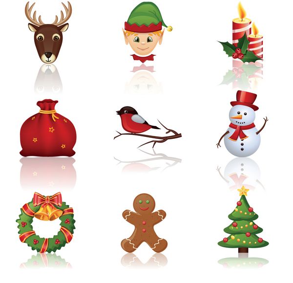 نمادهای رنگی کریسمس و سال نو مجموعه عناصر طراحی مجموعه 2 وکتور