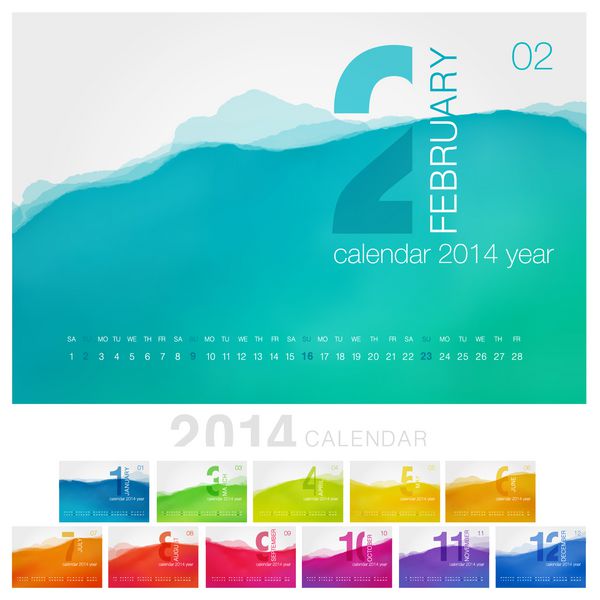 وکتور تقویم 2014 طراحی منحصر به فرد برای هر ماه