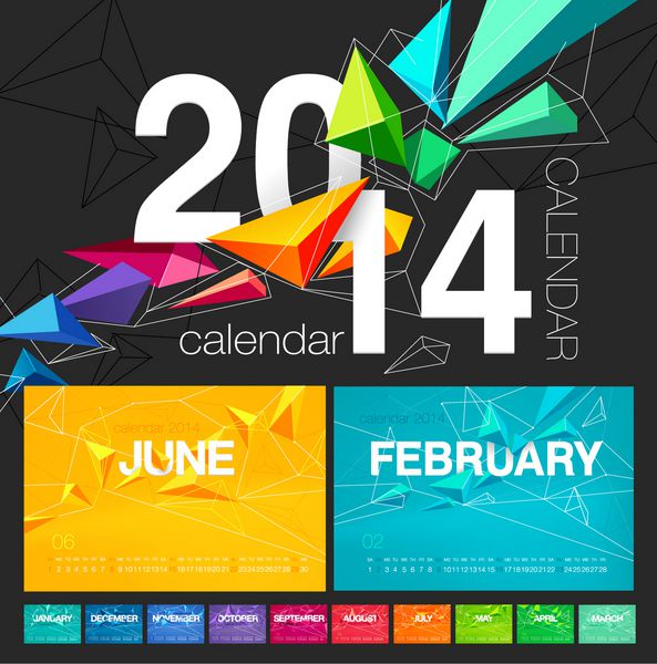 وکتور تقویم 2014 طراحی منحصر به فرد برای هر ماه