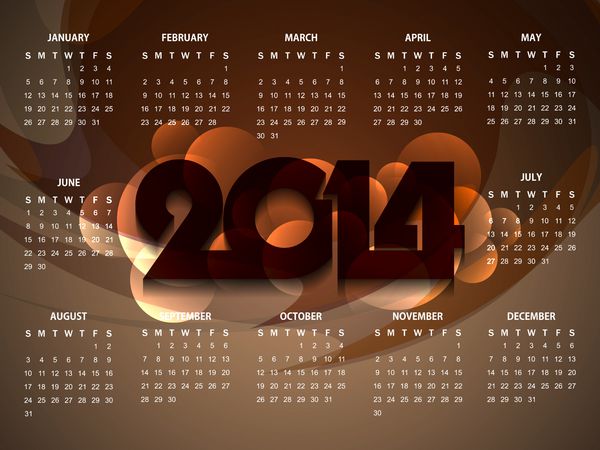 طراحی زیبای تقویم رنگارنگ برای سال جدید 2014 وکتور