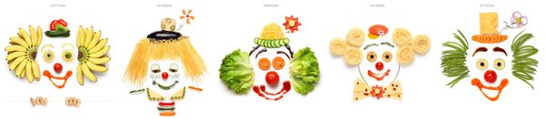 مجموعه ای خلاقانه از مفاهیم غذایی دلقک های خندان از سبزیجات و میوه ها