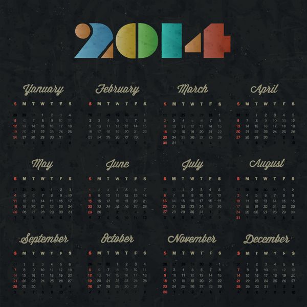 طراحی تقویم سبک قدیمی وکتور تقویم 2014