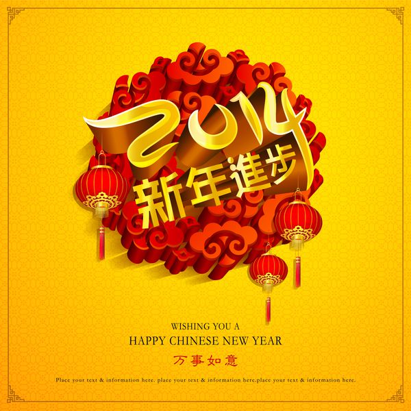 طراحی سال نو چینی سرصفحه کاراکتر چینی شین نیان جین بو - پیشرفت در سال جدید هدر کوچک Wan Shi Ru Yi - در همه چیز موفق باشید