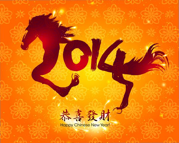 طرح وکتور اسب سال نوی چینی شرقی 2014 ترجمه چینی تبریک تبریک