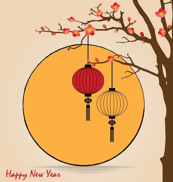 فانوس‌های بزرگ سنتی چینی در سال نو چینی خوش شانسی و آرامش را برای دعا به ارمغان می‌آورند وکتور