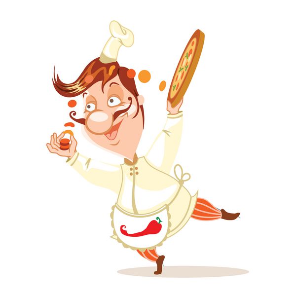 آشپز ایتالیایی ناز در حال پختن پیتزا وکتور با شخصیت کارتونی زیبا