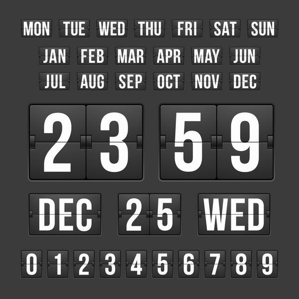 وکتور شمارش معکوس تایمر و تاریخ اعداد جدول امتیازات تقویم