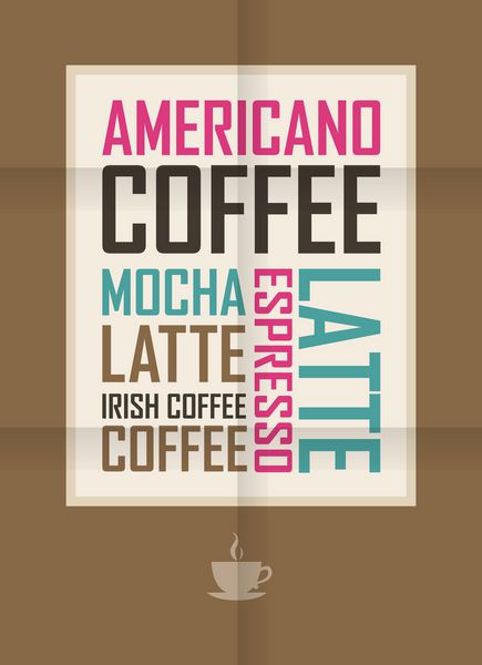 پوستری با نام نوشیدنی های قهوه پس زمینه فونت ترکیب تایپوگرافی
