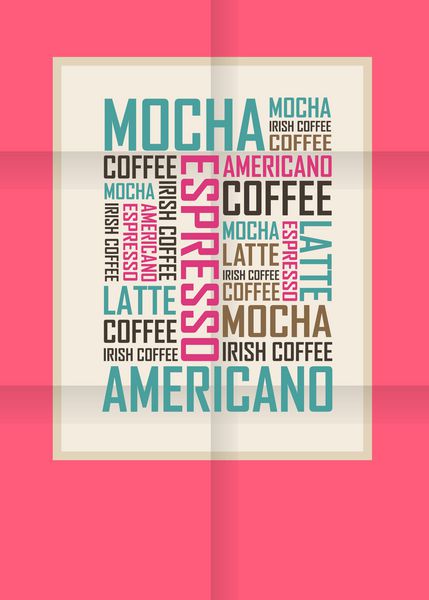 پوستری با نام نوشیدنی های قهوه پس زمینه فونت ترکیب تایپوگرافی
