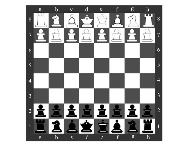 صفحه شطرنج با مهره های شطرنج در پس زمینه سفید