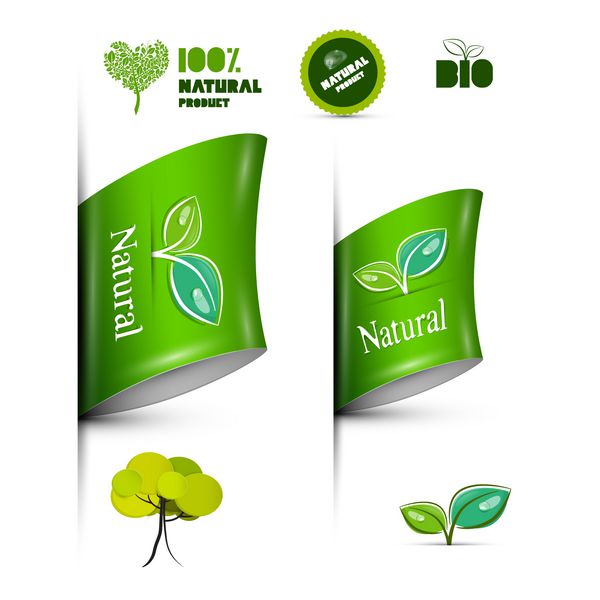 برچسب‌های سبز محصول طبیعی - برچسب‌ها - استیکرهای جدا شده روی پس‌زمینه سفید