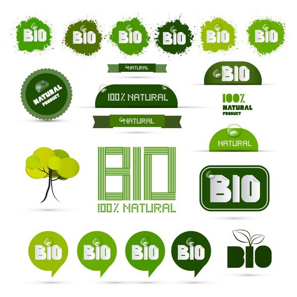 بیو - برچسب های سبز محصول طبیعی - برچسب ها - مجموعه استیکرها