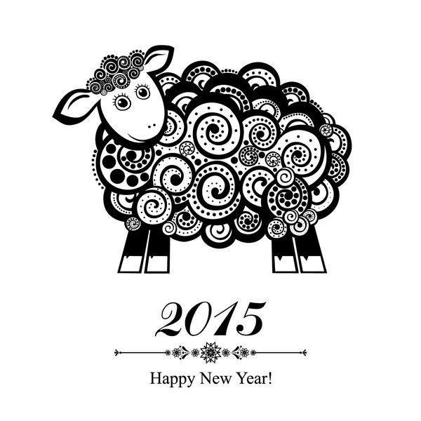 کارت سال نو 2015 با گوسفند آبی وکتور