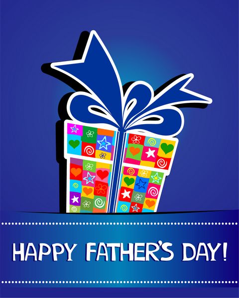 روز پدر مبارک کارت تبریک پس زمینه آبی جشن با جعبه های هدیه و مکانی برای متن شما وکتور