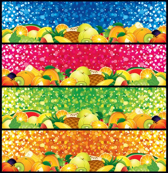 بنرهای میوه چند رنگ آماده برای تابلو یا طراحی وب شما