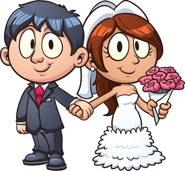 عروس و داماد کارتونی وکتور کلیپ آرت با شیب ساده همه در یک لایه