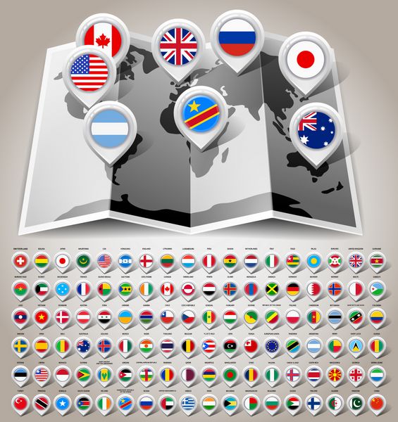 نقشه جهان با 108 پرچم وکتور