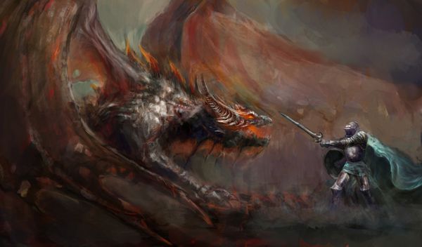 شوالیه شجاع در حال مبارزه با اژدها