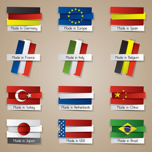 وکتور وکتور کشورهای خلاق خلاق انتزاعی ساخته شده در نشان ها با پرچم