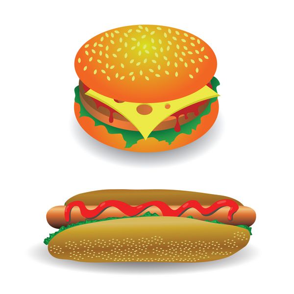تصویر رنگارنگ با هات داگ و همبرگر برای طراحی شما