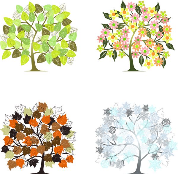 درختان چهار فصل - عناصر گرافیکی - مجموعه وکتور