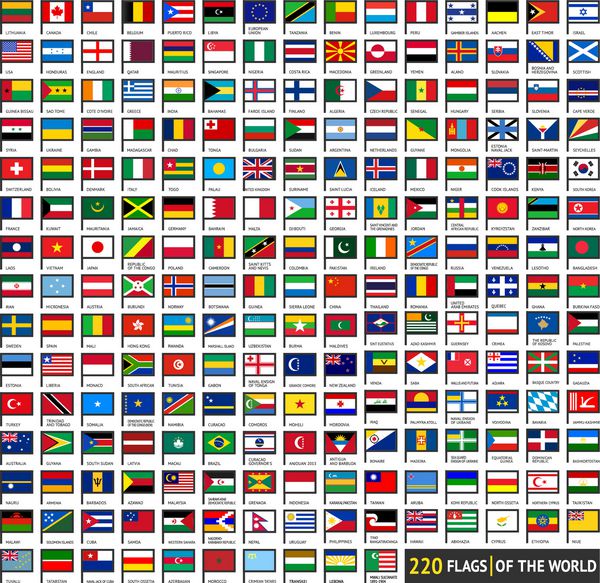220 پرچم جهان مجموعه آیکون های مسطح اشکال افقی وکتور آوریل 2014
